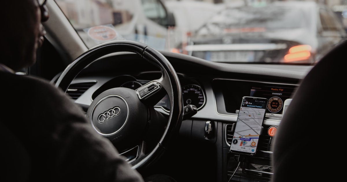 View of Cleveland city street from inside a rideshare vehicle