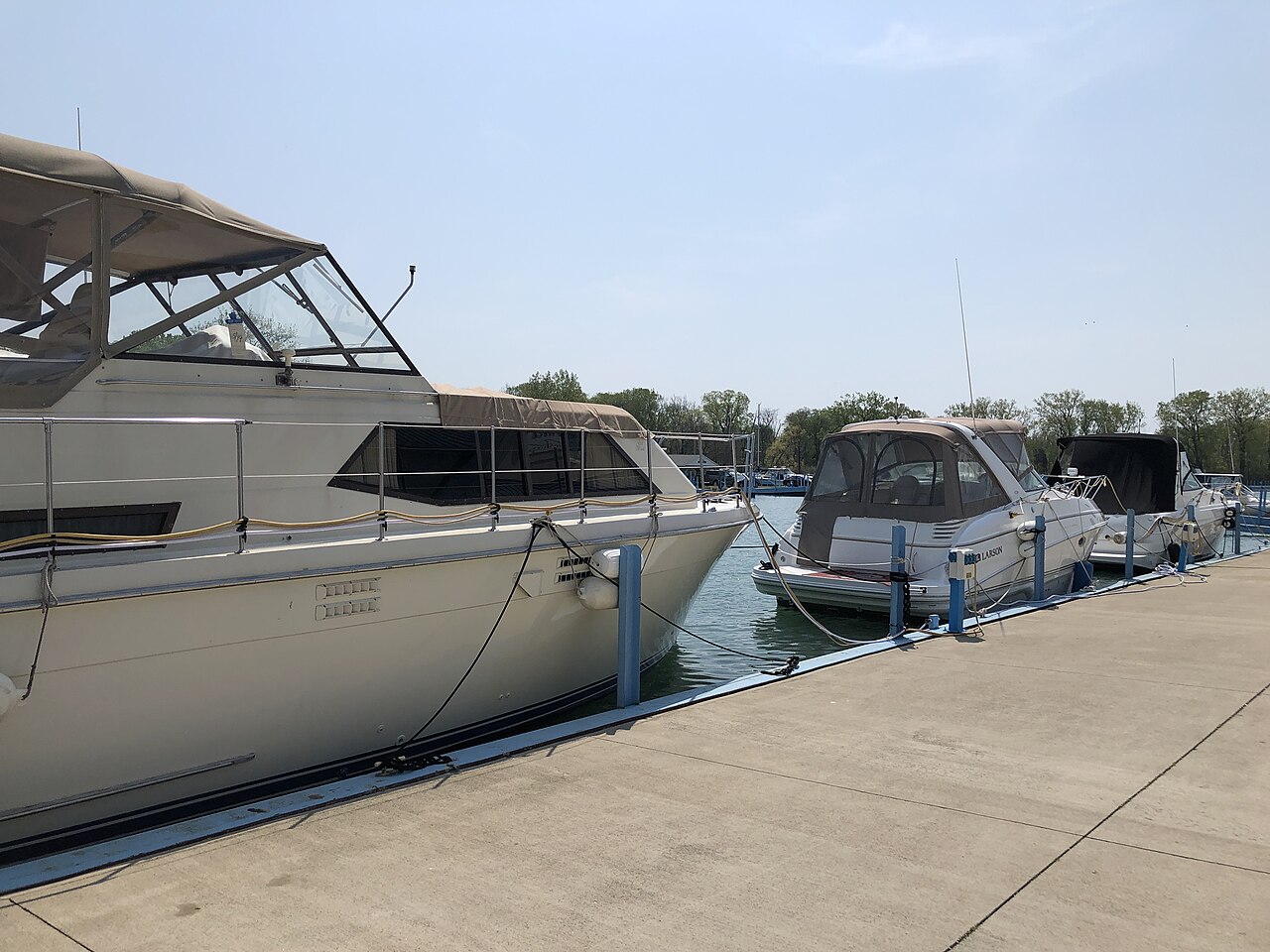 Boats moored at a Lake Erie marina near Cleveland