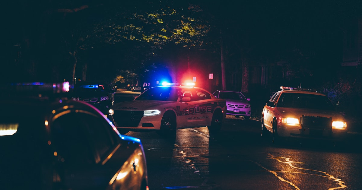 Police lights at night during an Ohio Labor Day OVI enforcement checkpoint