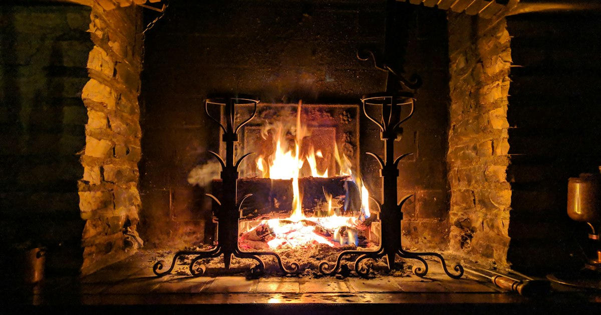 A home fireplace and heating setup of the kind that drives up fire risk in an Ohio winter