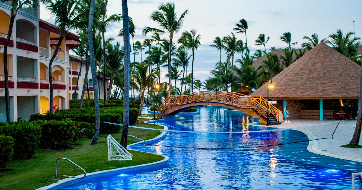 Indoor hotel swimming pool with a tiled deck that stays slippery and busy through the winter