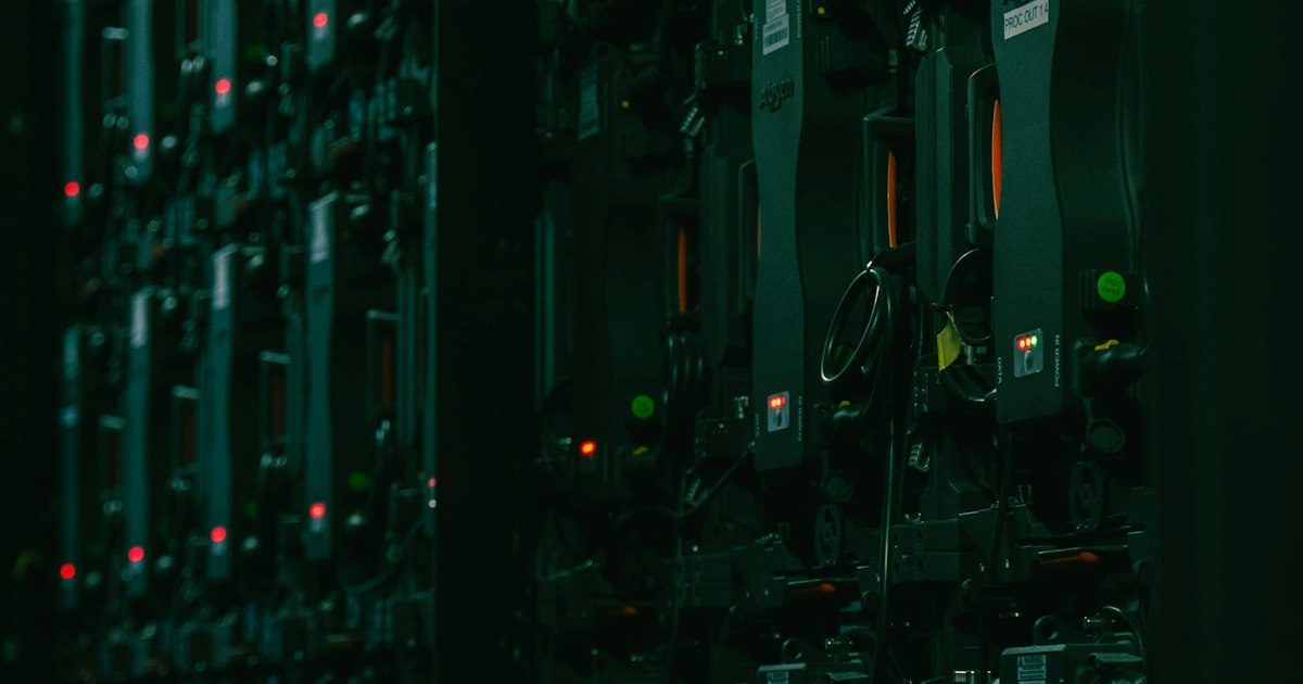 Rows of servers in a data center, the kind of infrastructure a hospital relies on and must protect
